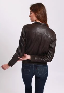 Lee Cooper Leather Jacket With Round Collar - 2 Zipped Side Pockets - - Veste En Cuir - Brown -Lee Boutique 1b8ad6aeab754539a7c2abb4266f2b09
