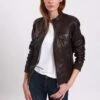 Lee Cooper Leather Jacket With Round Collar - 2 Zipped Side Pockets - - Veste En Cuir - Brown 2 Lee Cooper Leather Jacket With Round Collar - 2 Zipped Side Pockets - - Veste En Cuir - Brown -Lee Boutique afba6288952e437cad255a94a20f4de4