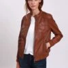 Lee Cooper Leather Jacket With Round Collar - 2 Zipped Side Pockets - - Veste En Cuir - Cognac -Lee Boutique bf9c028575714cdea6d98a41dd0f0ecd
